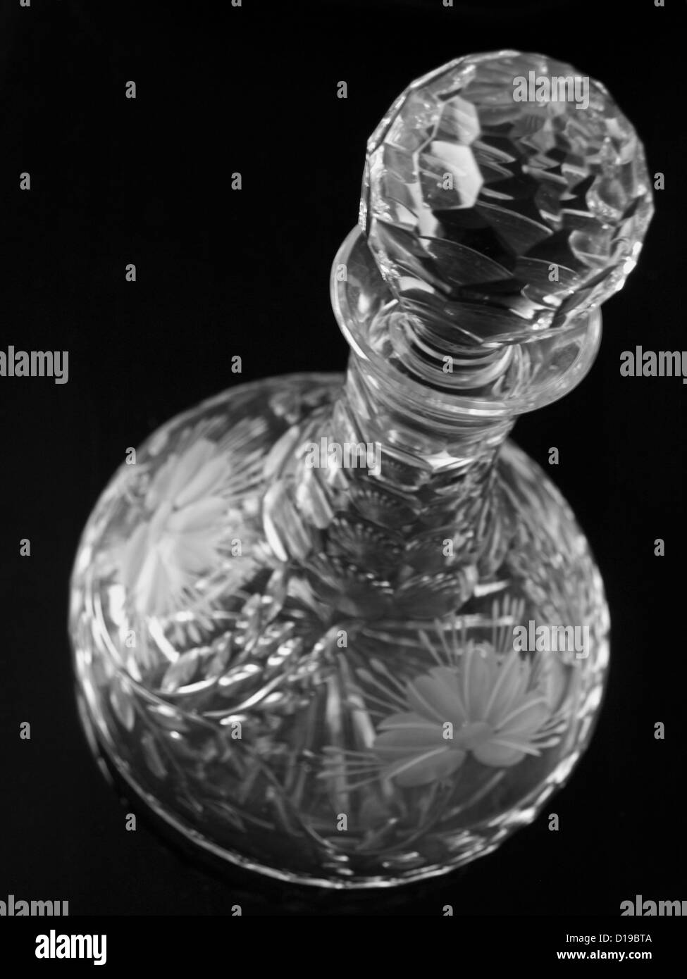 Close-up view of a decanter on a black background, London, England, United Kingdom Stock Photo