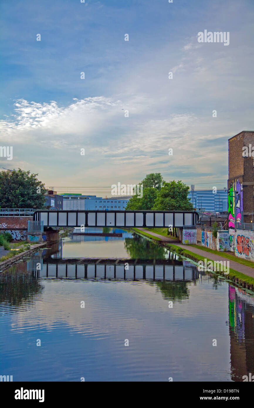 View across the canal, River Lea Navigation, Hackney Wick, London, England, United Kingdom Stock Photo