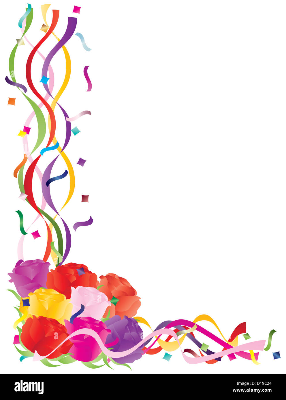 Colorful Roses Bouquet in Confetti Border for Valentines Wedding