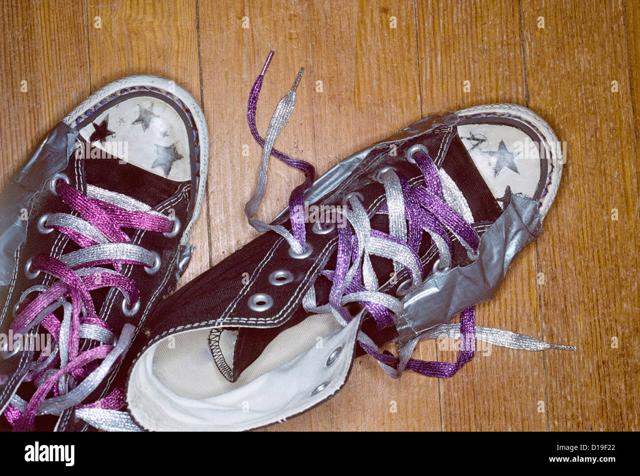 Girl's shoes with metallic laces Stock Photo Alamy
