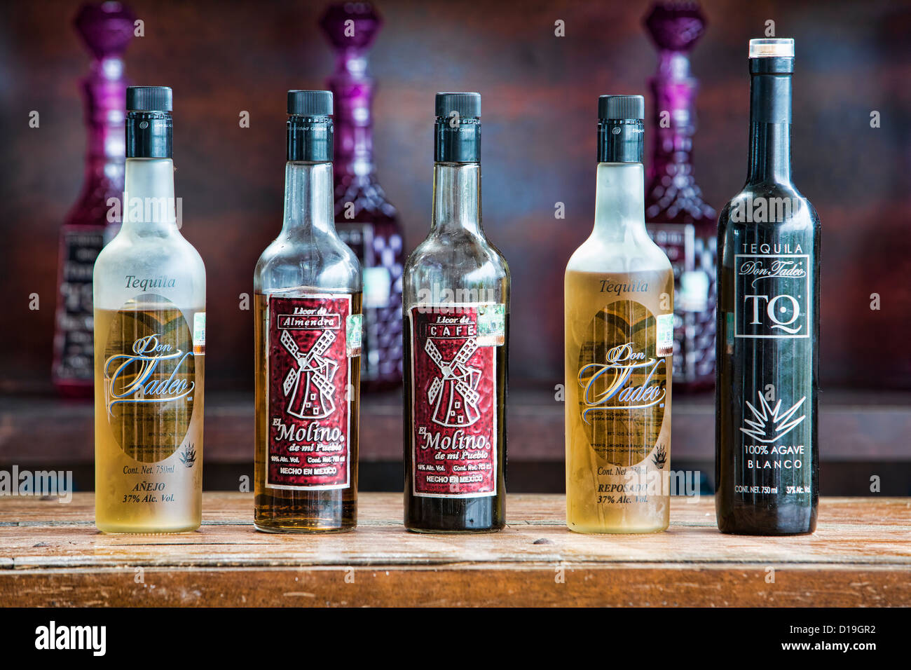Bottles of Tequila in a sample distillery, Mexico Stock Photo Alamy