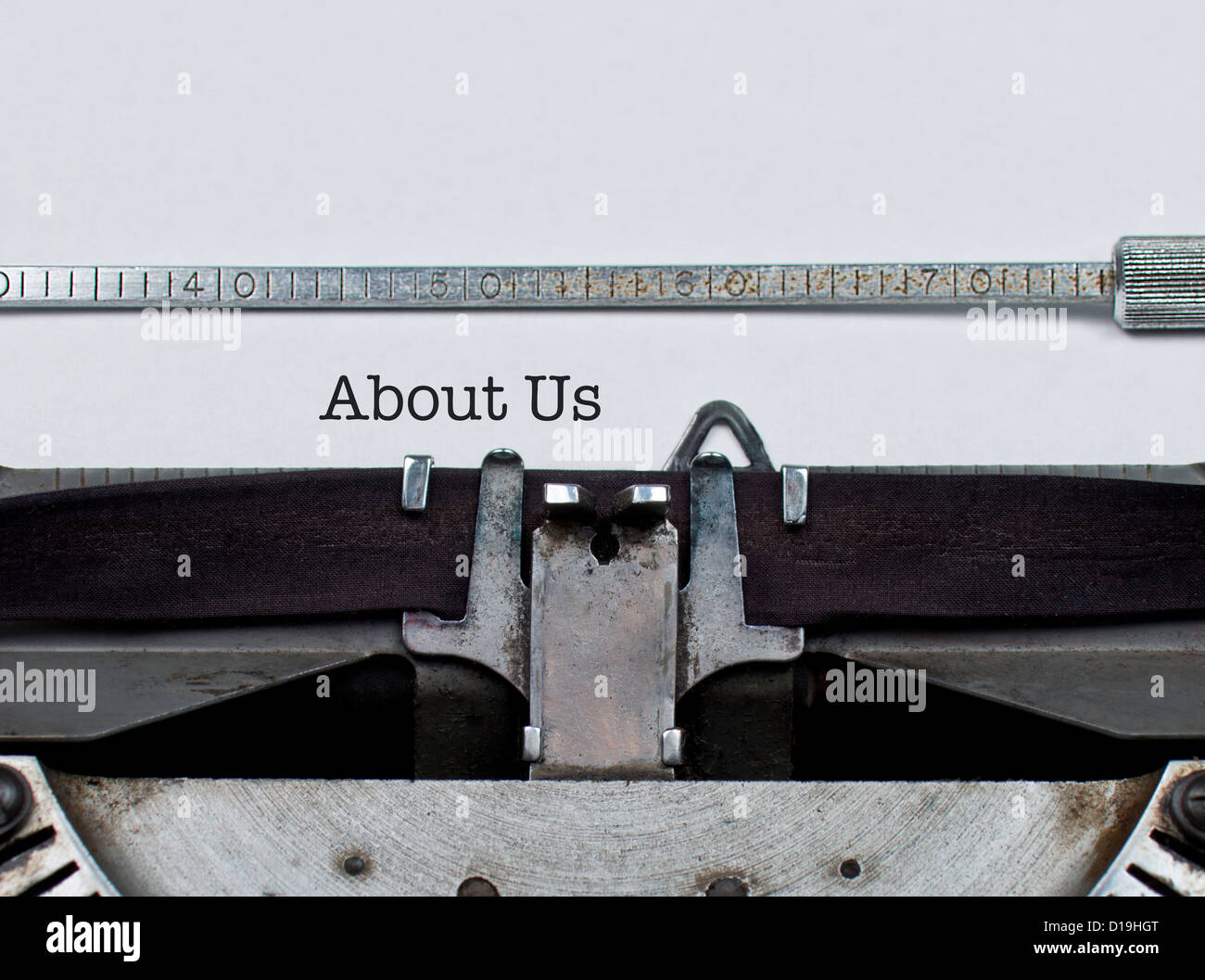 About Us :: A web page webpage title typed on vintage typewriter Stock Photo
