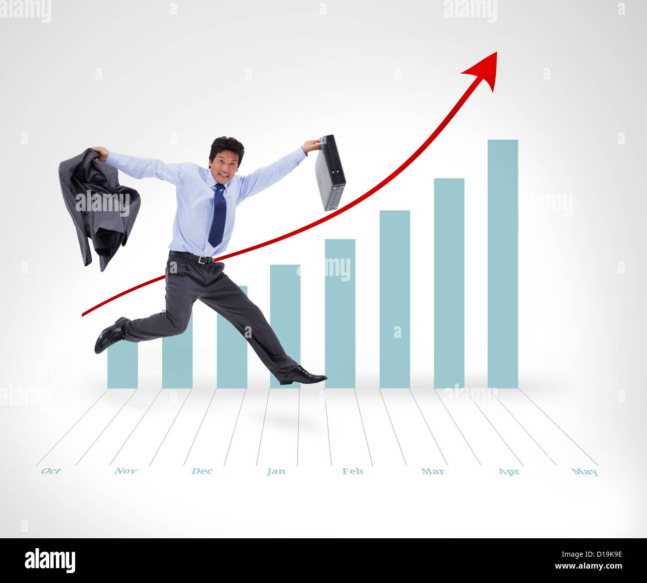 Businessman running before graphical presentation Stock Photo