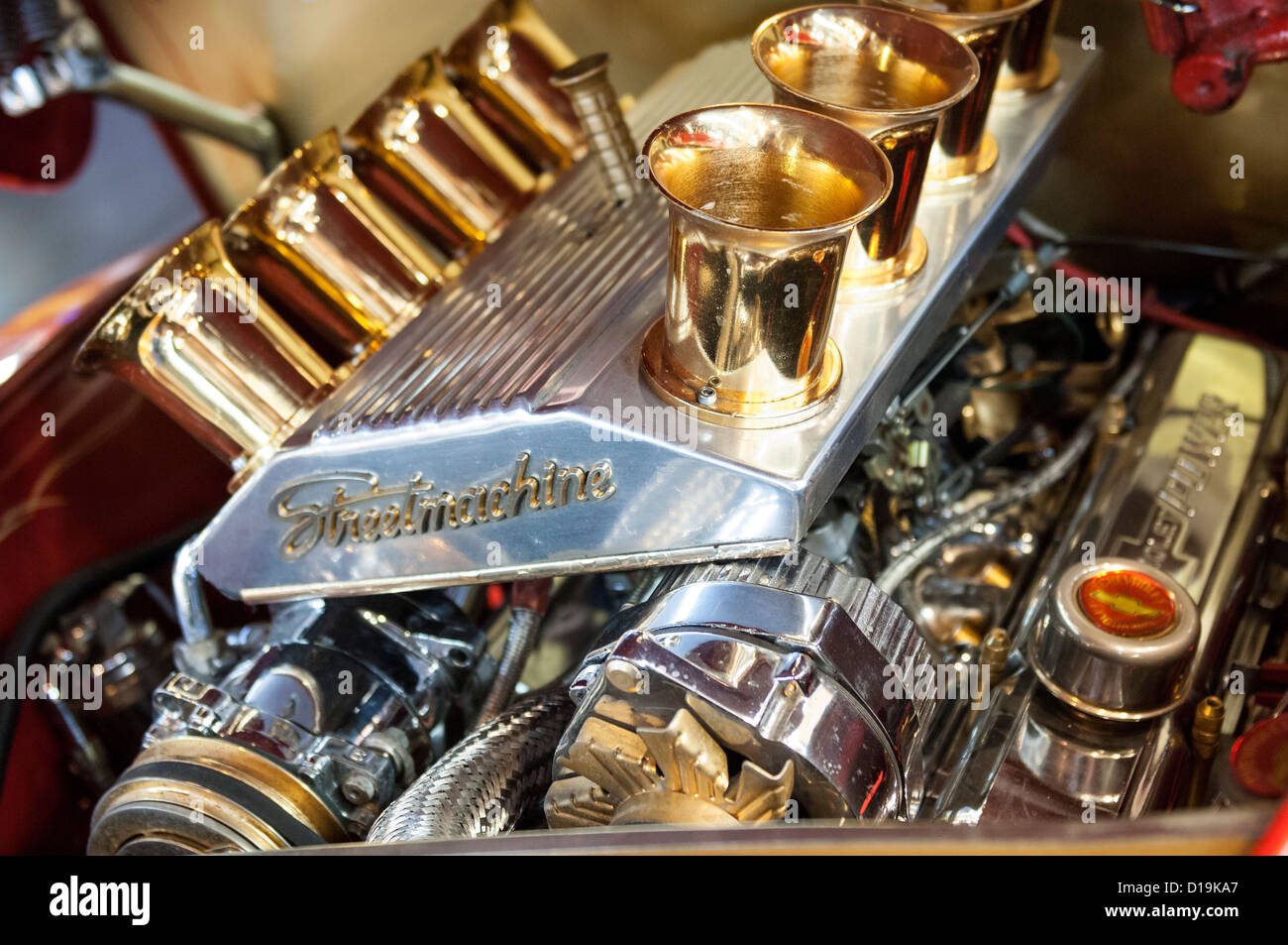 V8 Engine of american Classic Car Stock Photo