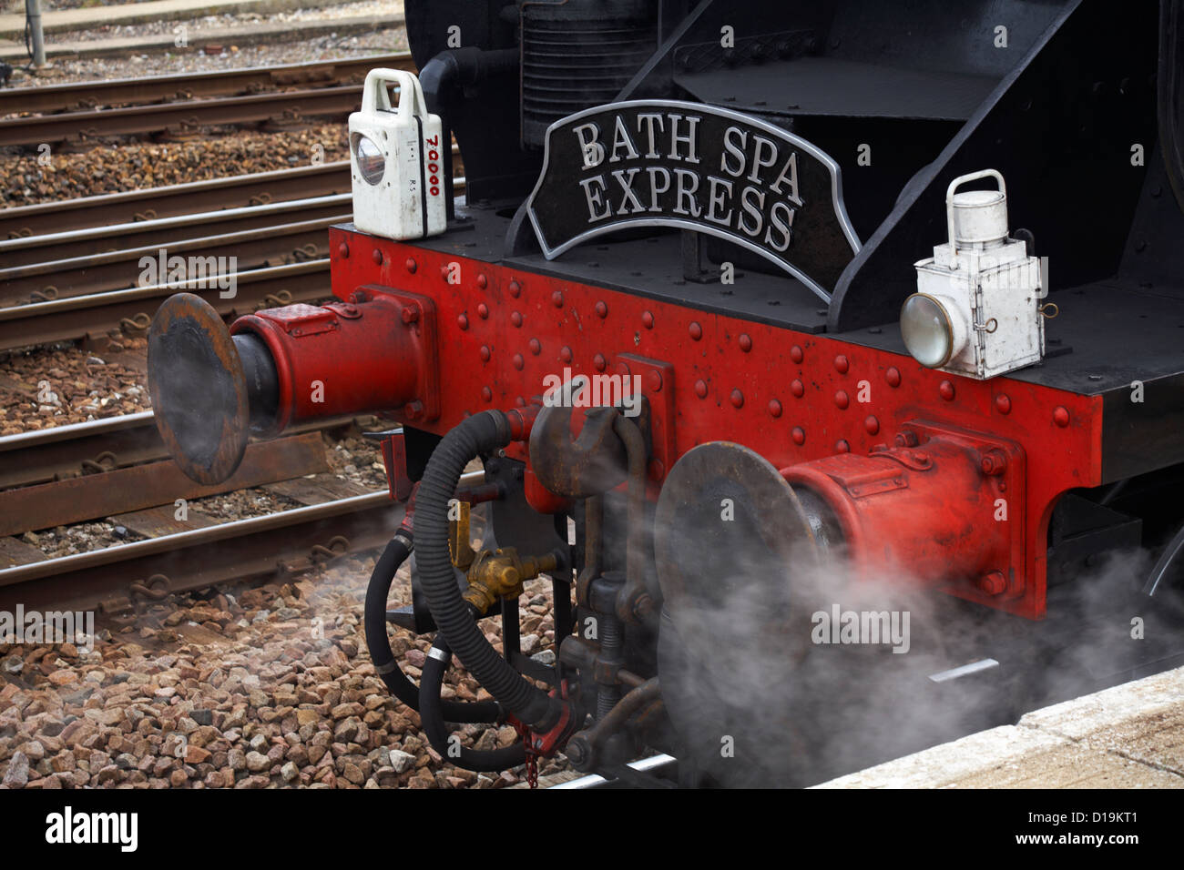 Bath Spa Express steam train pulling into Bath Spa train station at Bath, Somerset UK in August ...