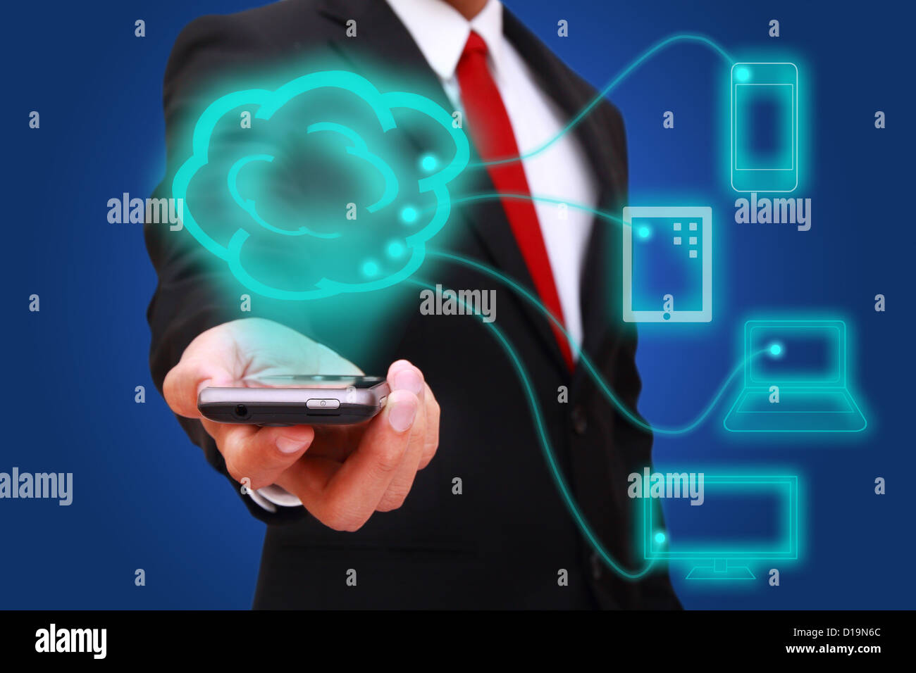 businessman holding smart phone with cloud computing technology Stock ...