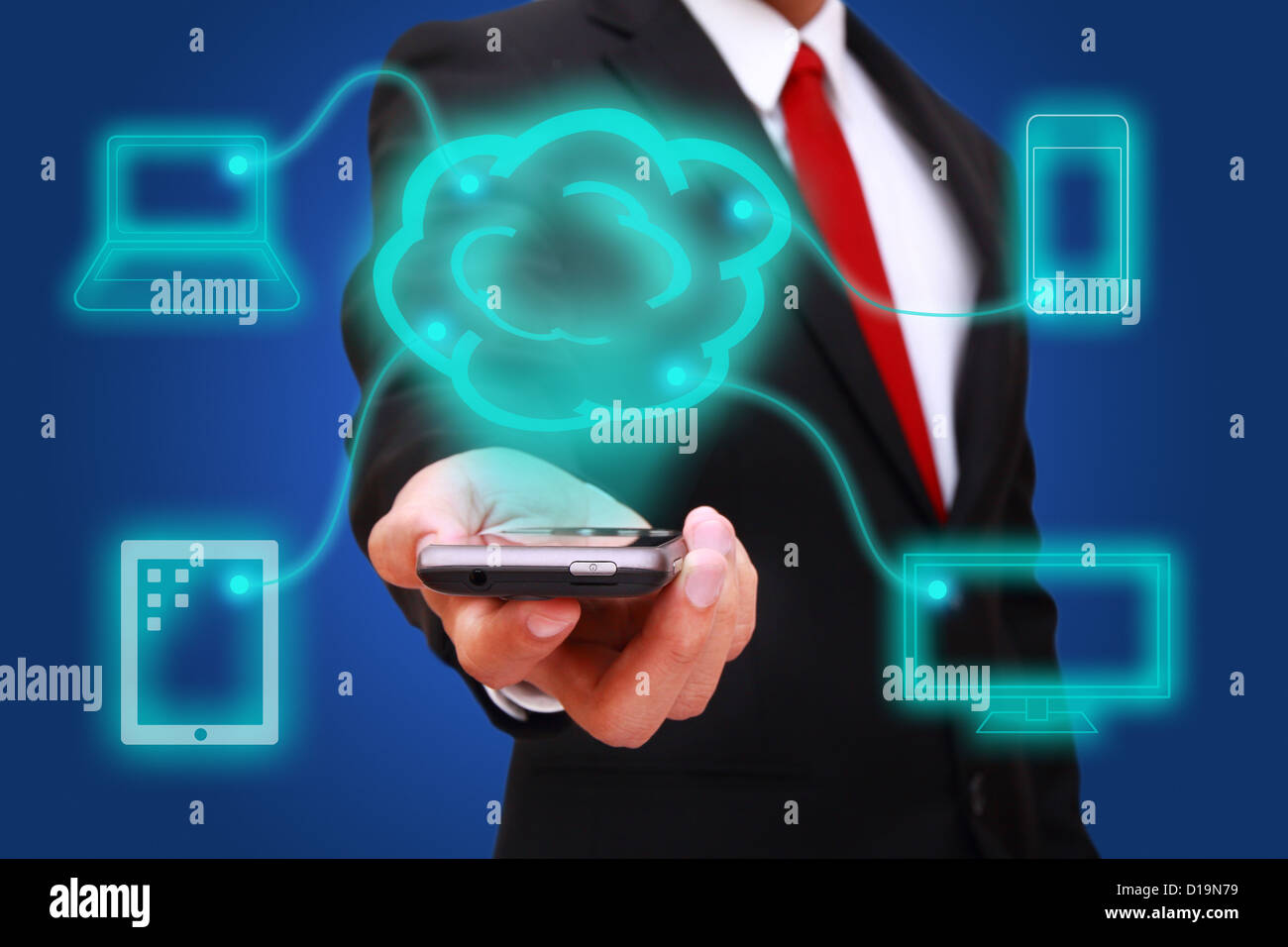 businessman holding smart phone with cloud computing technology Stock ...