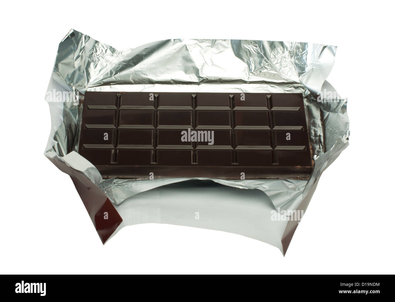 Chocolate bar in packaging of aluminum foil Stock Photo