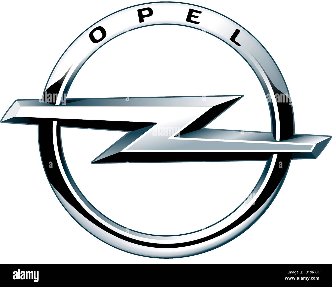 Logo of the German automobile manufacturer Opel with seat in Ruesselsheim - Adam Opel AG. Stock Photo