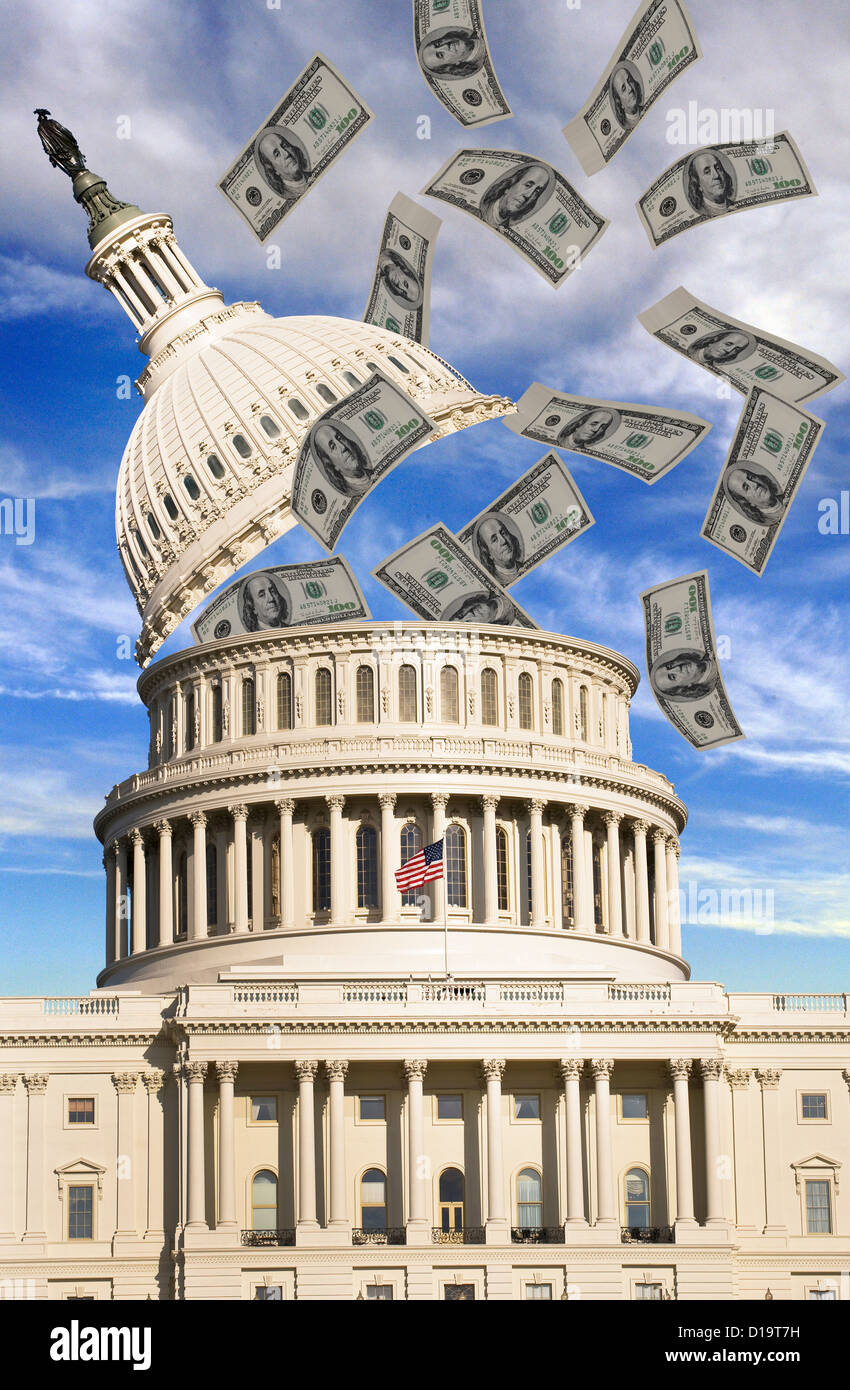 American Capital Opened Up and Flowing Money. Stock Photo
