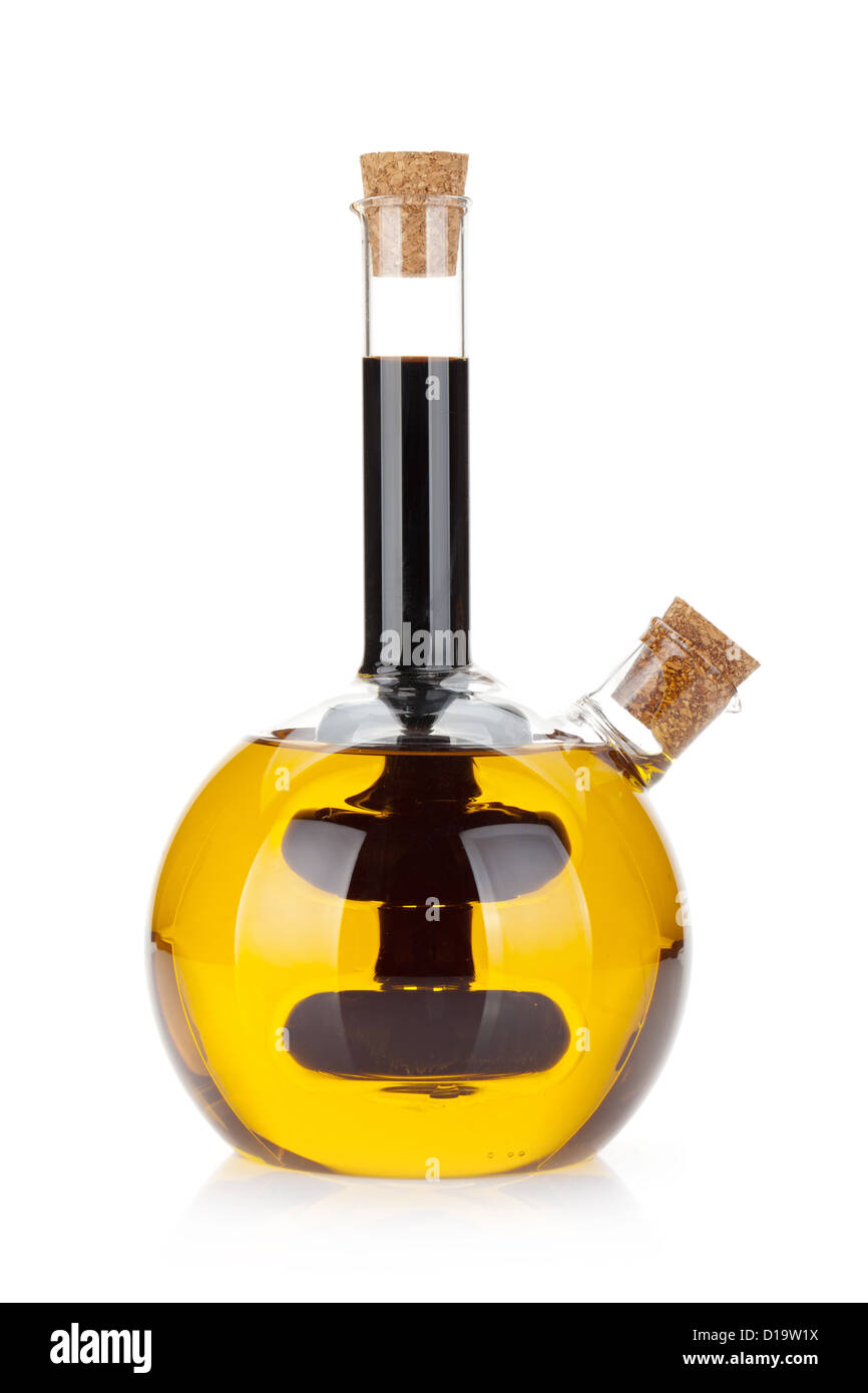 Bottle with olive oil and vinegar inside. Isolated on white background