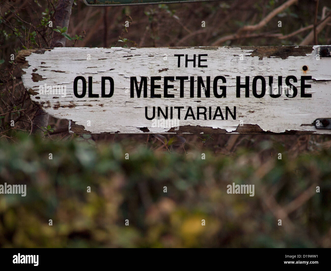 A sign to church in the pretty East Sussex village of Ditchling. Stock Photo