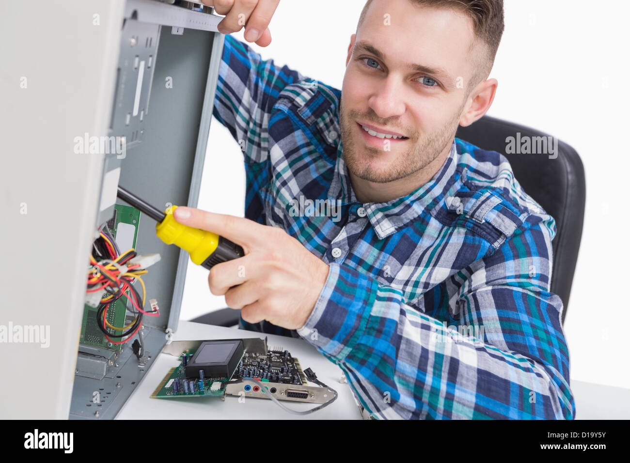 Computer engineer repairing cpu at workplace Stock Photo Alamy