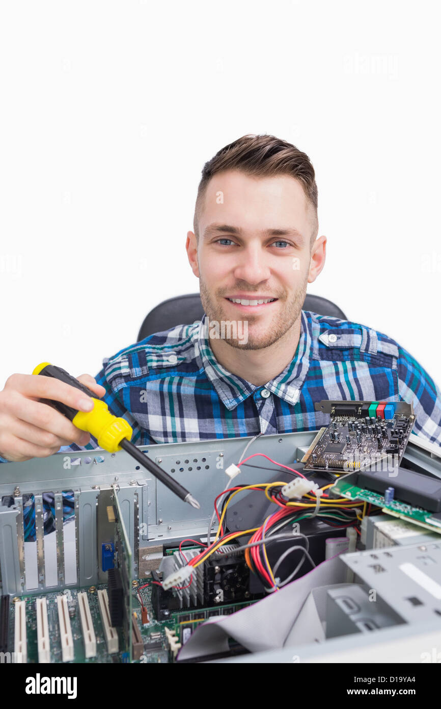 Portrait of computer engineer repairing cpu Stock Photo Alamy