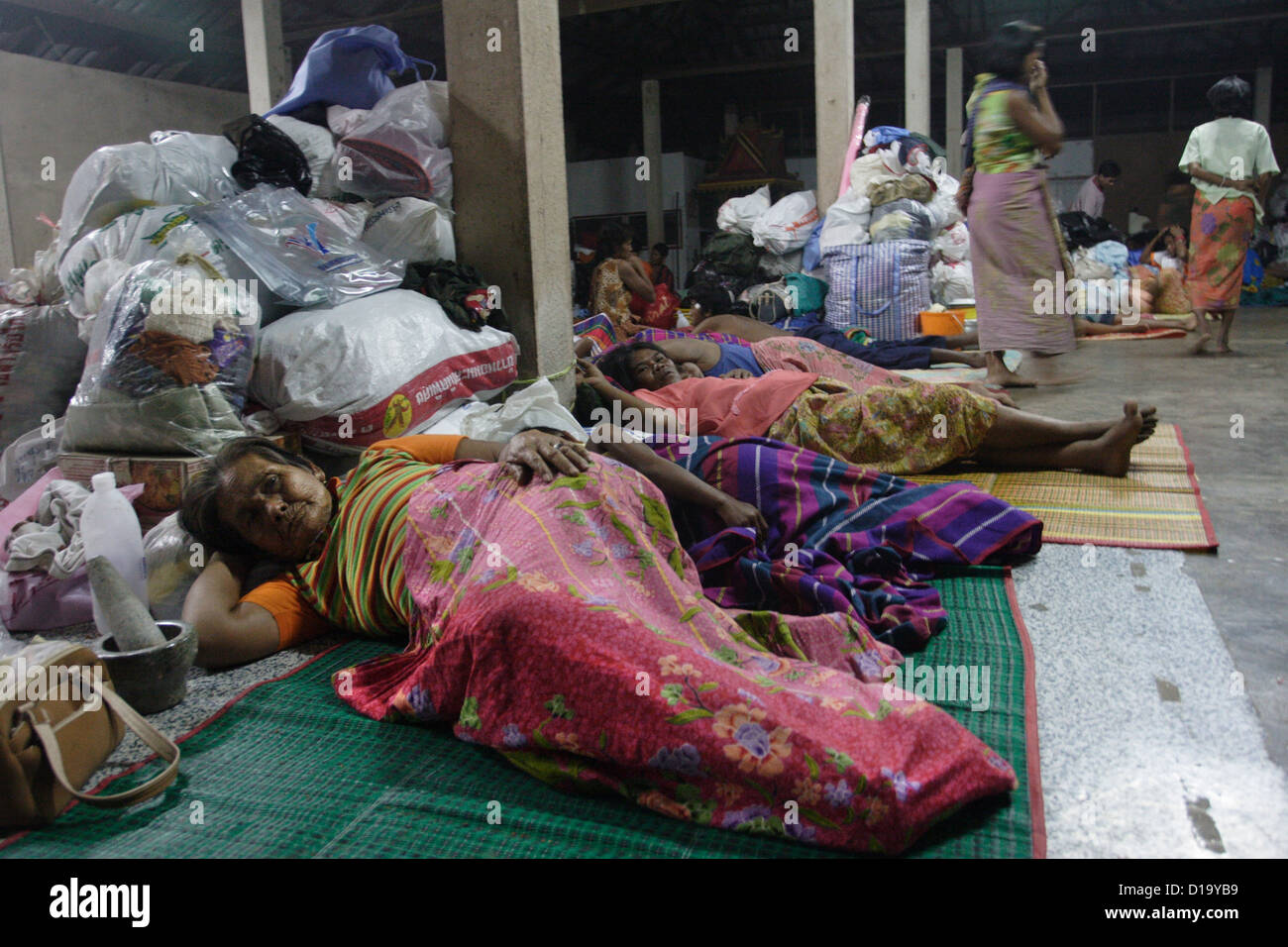 Moken taking refuge at Wat Samakitham, Kuraburi after 2004 Tsunami hit their village in Koh Surin. Stock Photo