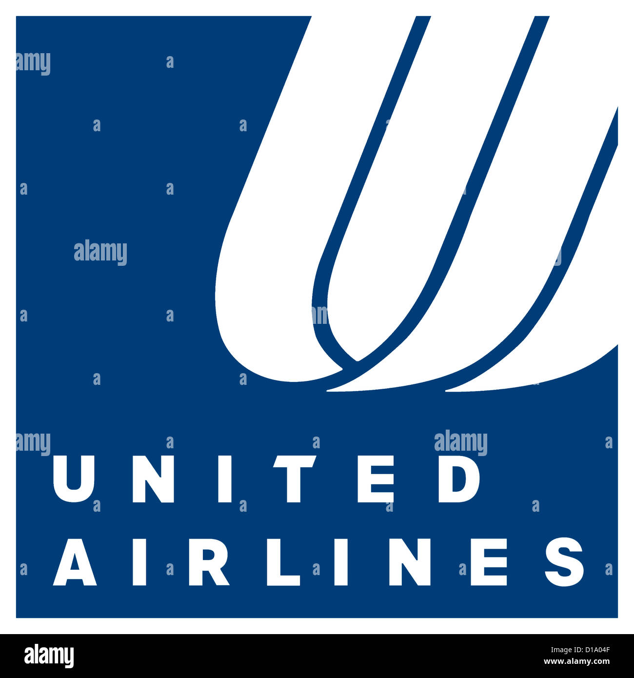 Logo the American airline company United Airlines with seat in Chicago. Stock Photo