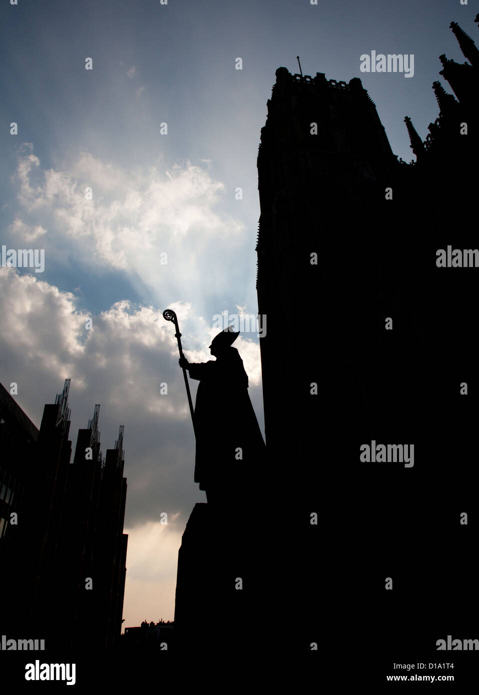 Brussels - cardinal Mercier statue by st. Michaels cathedral - silhouette Stock Photo