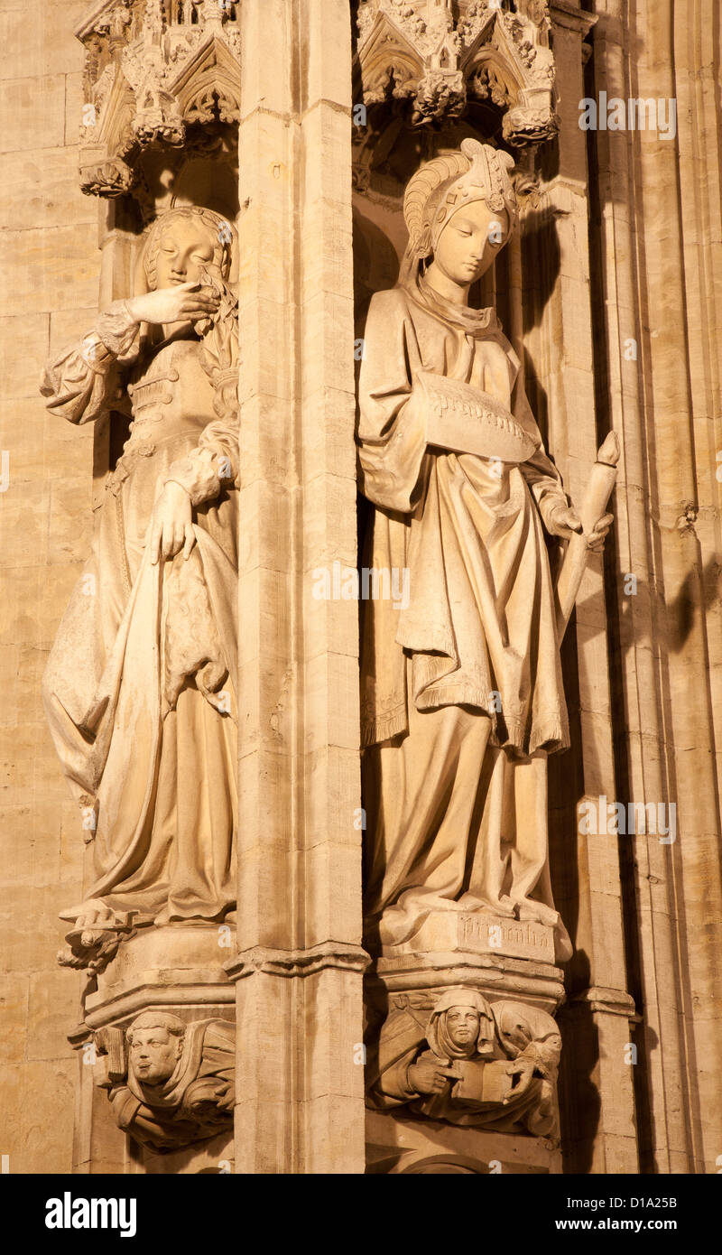 BRUSSELS - JUNE 20: Detail from gothic facade of Grand palace on June 20, 2012 in Brussels. Stock Photo