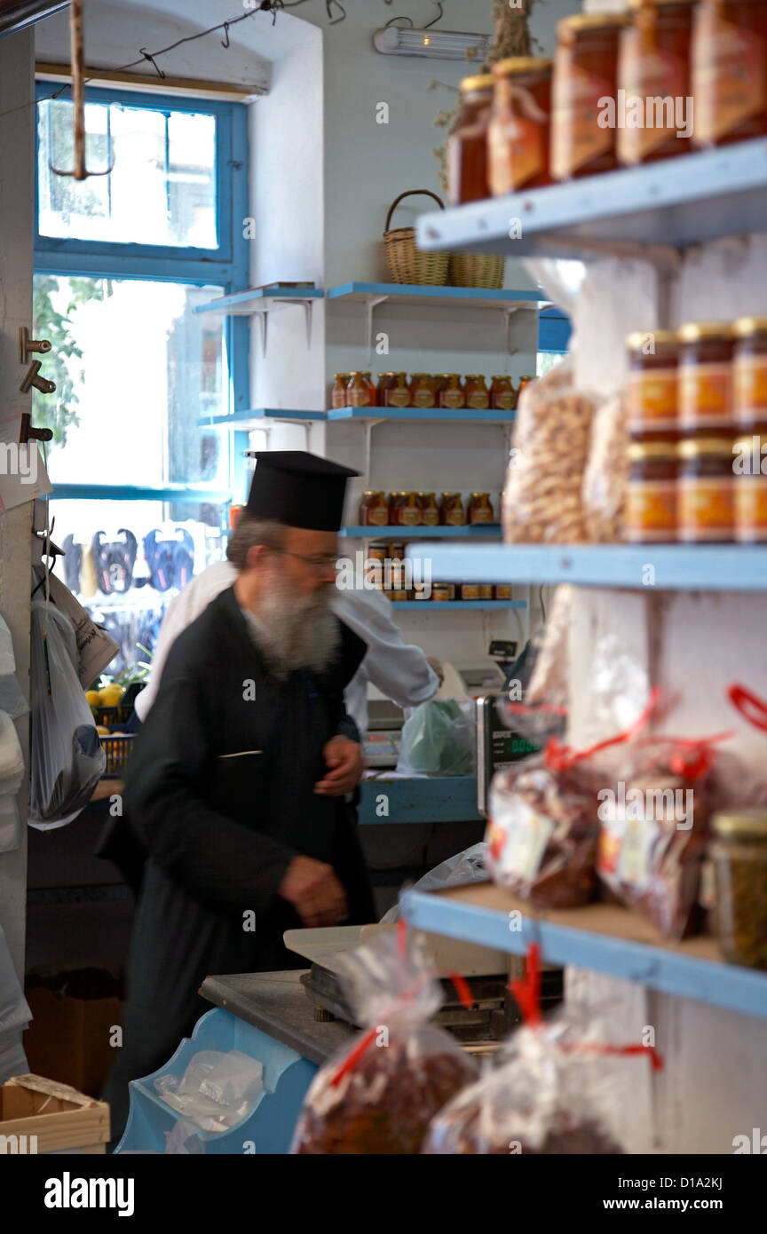 Greek Priest At A Grocer s Shop In A Greek Village Stock Photo Alamy
