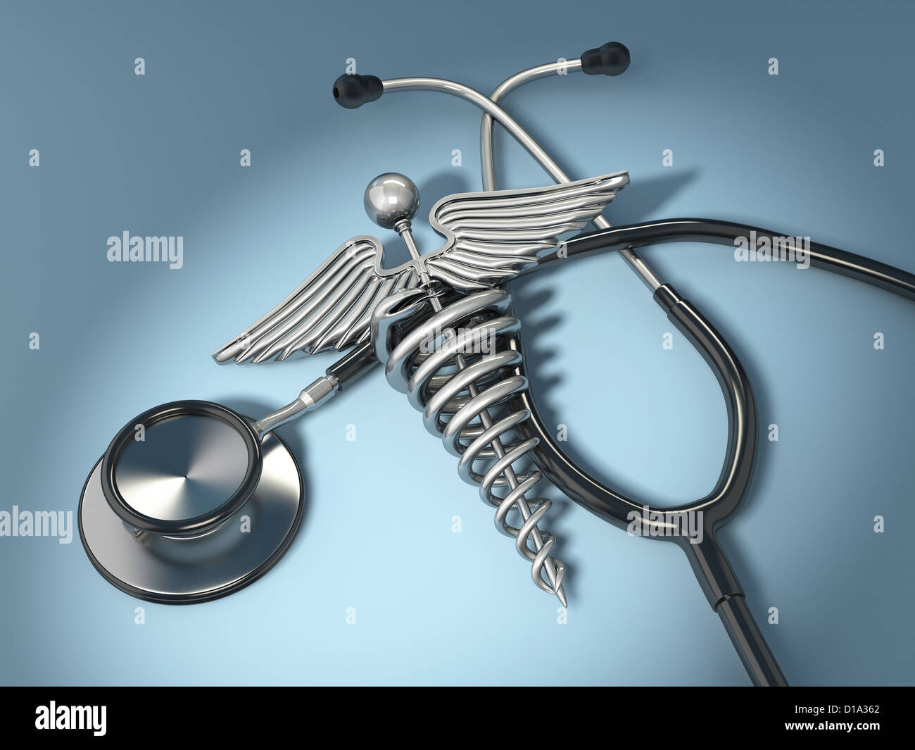 Stethoscope with symbol of medicine, caduceus. 3d Stock Photo - Alamy