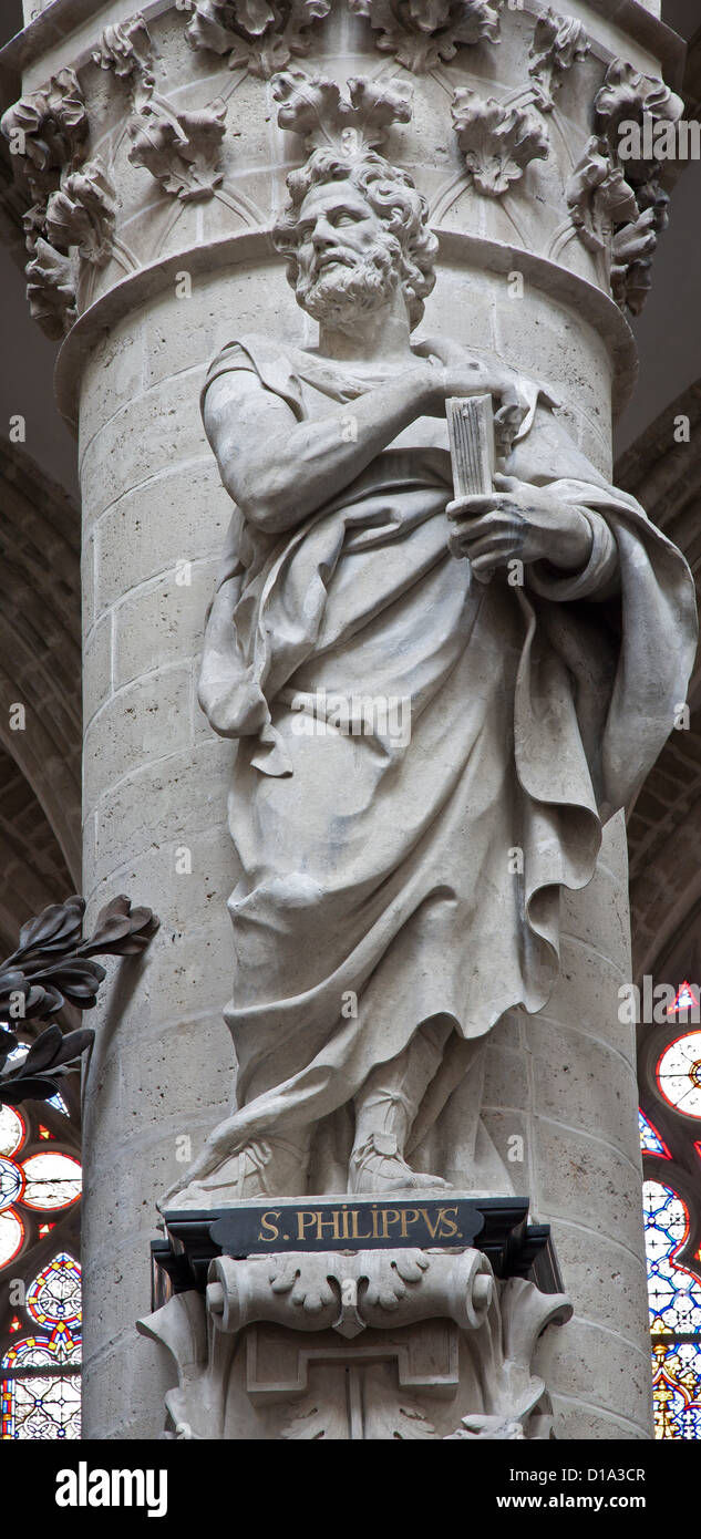 BRUSSELS - JUNE 22: Statue of st. Philippe the apostle from cathedral Stock Photo