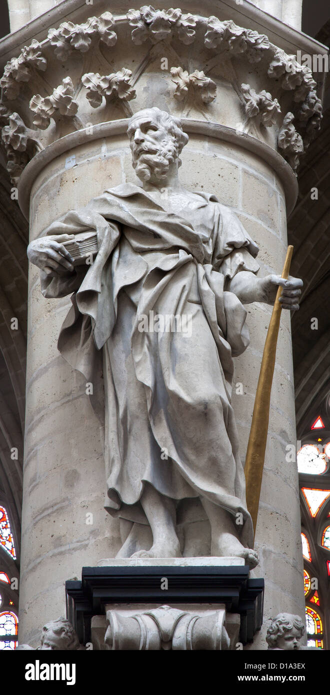 BRUSSELS - JUNE 22: Statue of st. Jude Taddeus from st. Michel cathedral Stock Photo