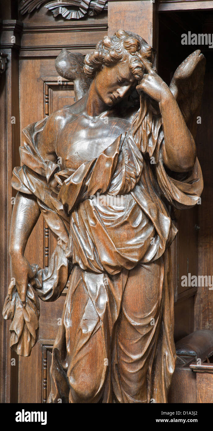 Brussels June 22 Wooden Statue Of Angels On The