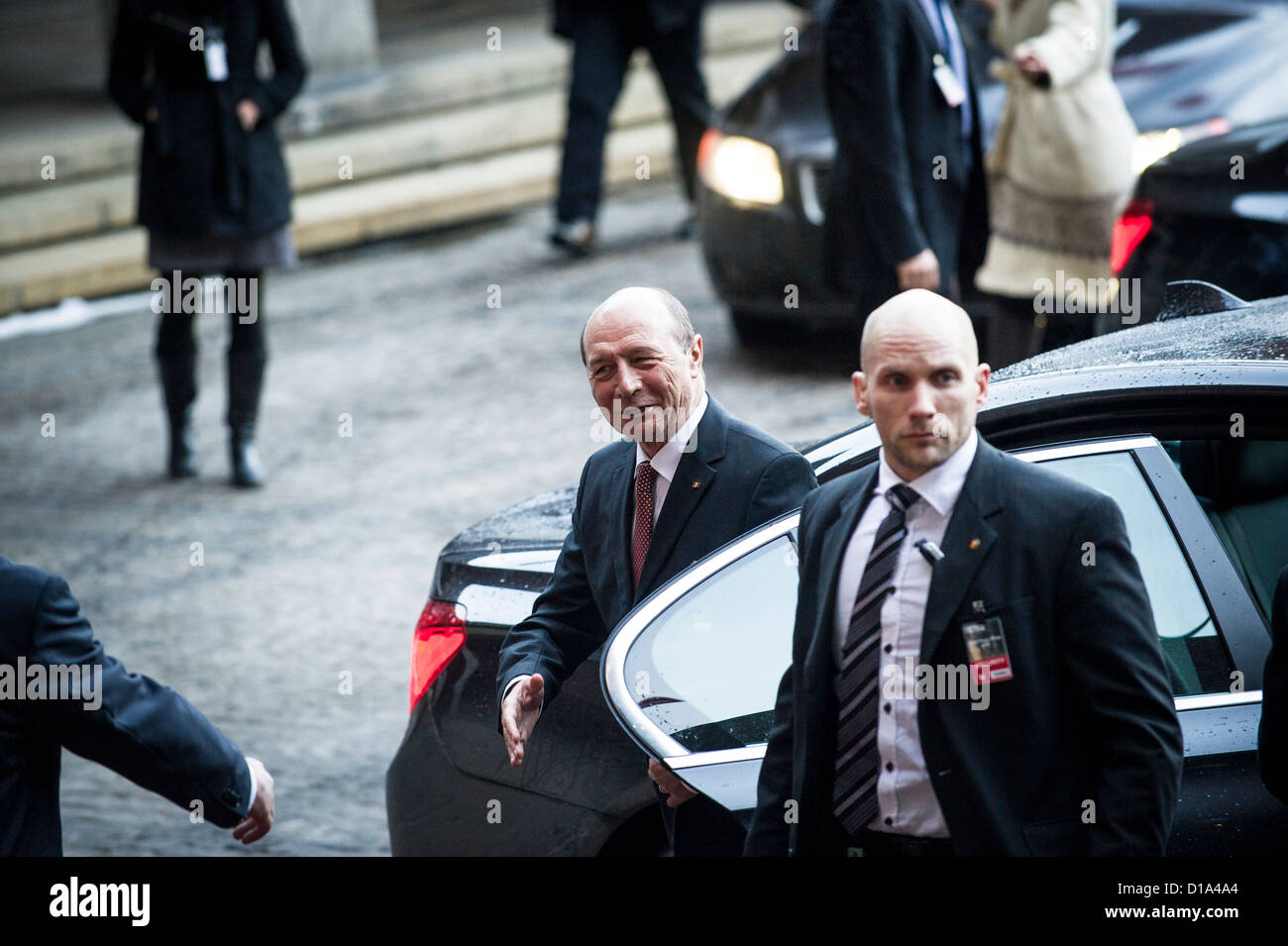 Oslo, Norway. 10/12/2012. Romanian President Traian Basescu arrives at The Nobel Peace Prize ceremony in Oslo. Stock Photo