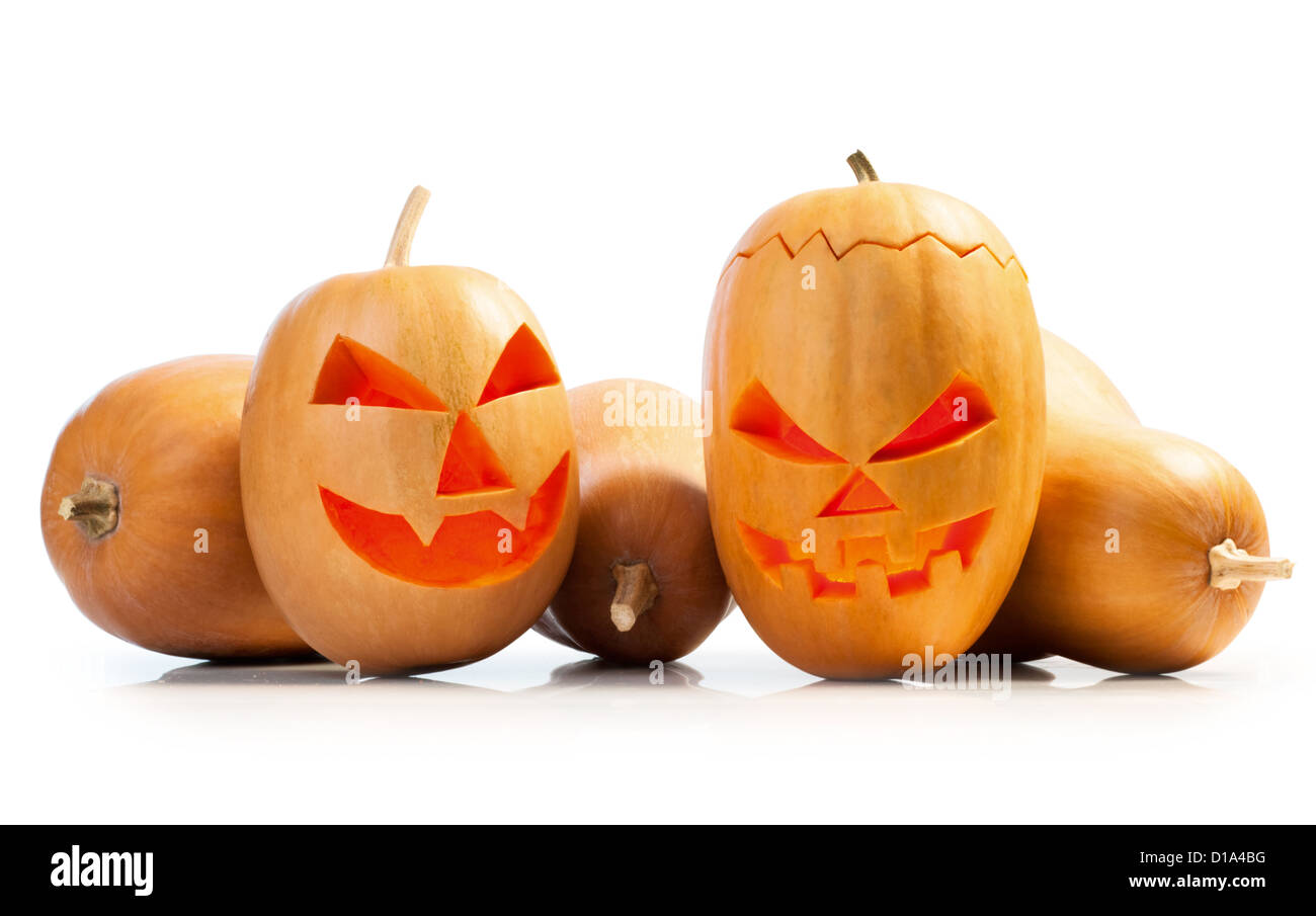emotional halloween pumpkins isolated on white background. Clipping path Stock Photo