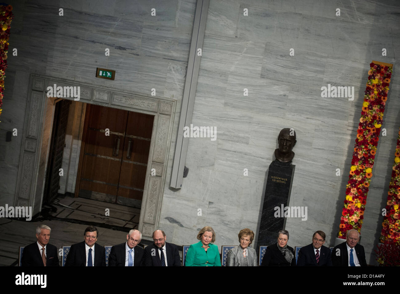 10/11/2012 Oslo, Norway. Nobel Peace Prize winners and members of The  Nobel Committee seen during the ceremony in Oslo. Stock Photo