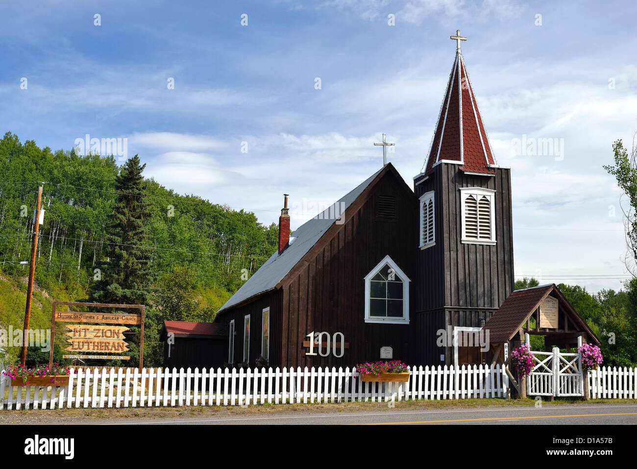 A horizontal image of a 100 year old church located in Telkwa B.C