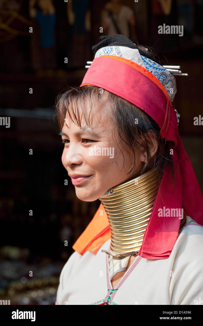 Woman from the Kayan minority group, Huai Seau Tao, Mae Hong Son Province, Thailand Stock Photo