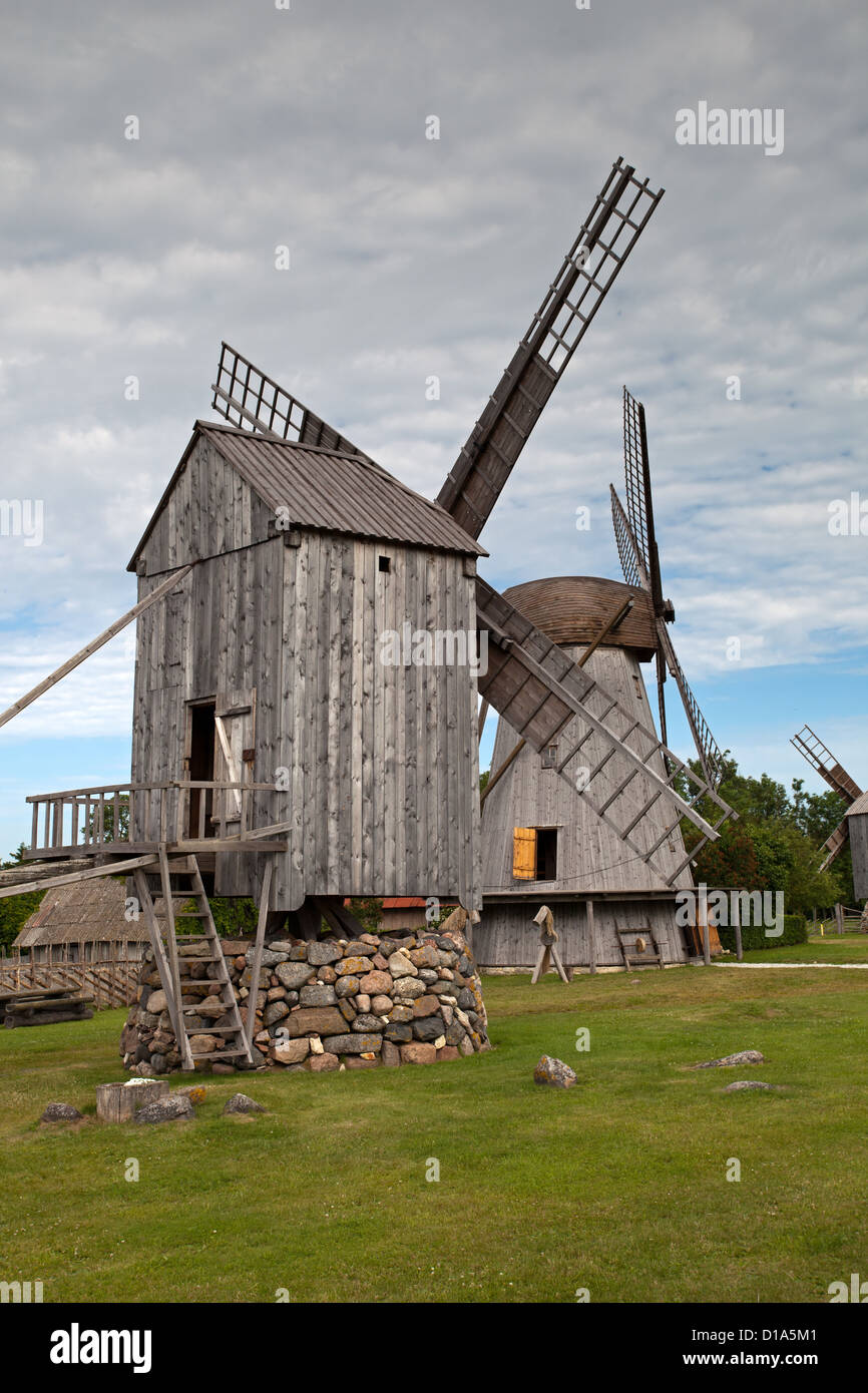 Saaremaa: Angla: Old Windmills Stock Photo