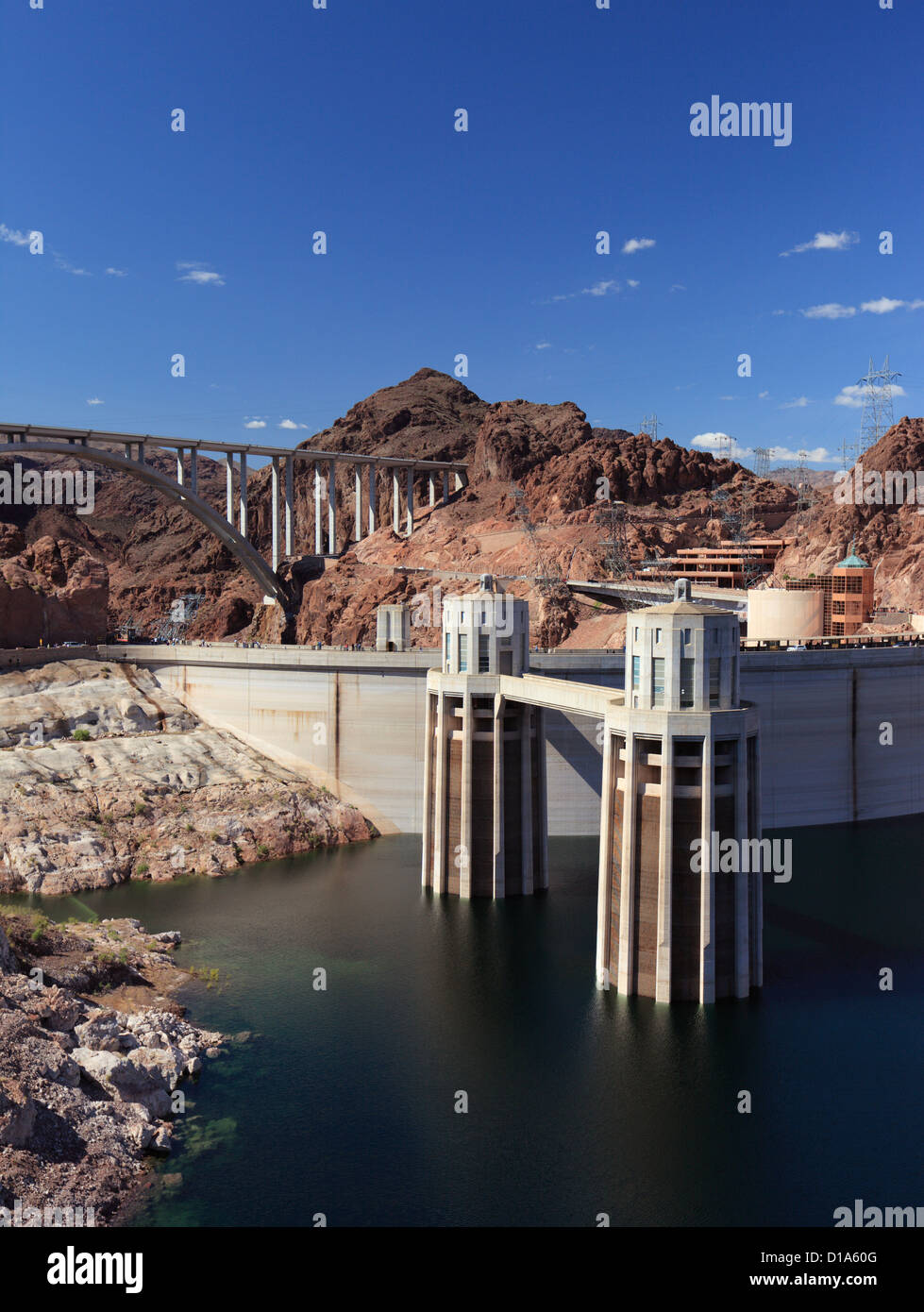 Hoover Dam and Lake Mead on the Colorado River in Nevada, USA. Stock Photo