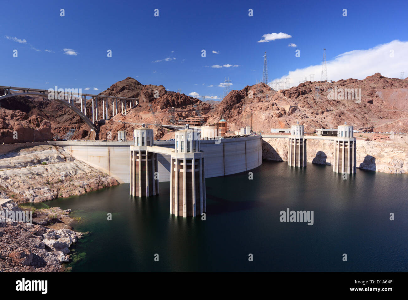 Hoover Dam and Lake Mead on the Colorado River in Nevada, USA. Stock Photo
