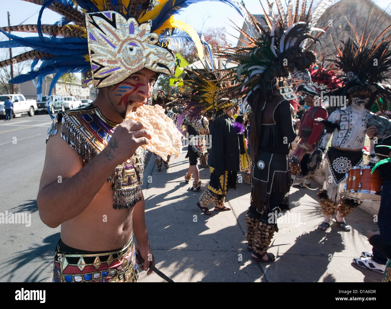 Faithful participate in the procession in honor of Our Lady of Guadalupe in Austin, Texas. Stock Photo