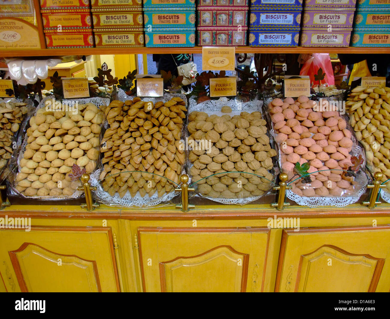 French cookies in pastry shop, Haut-Rhin, Alsace, France Stock Photo