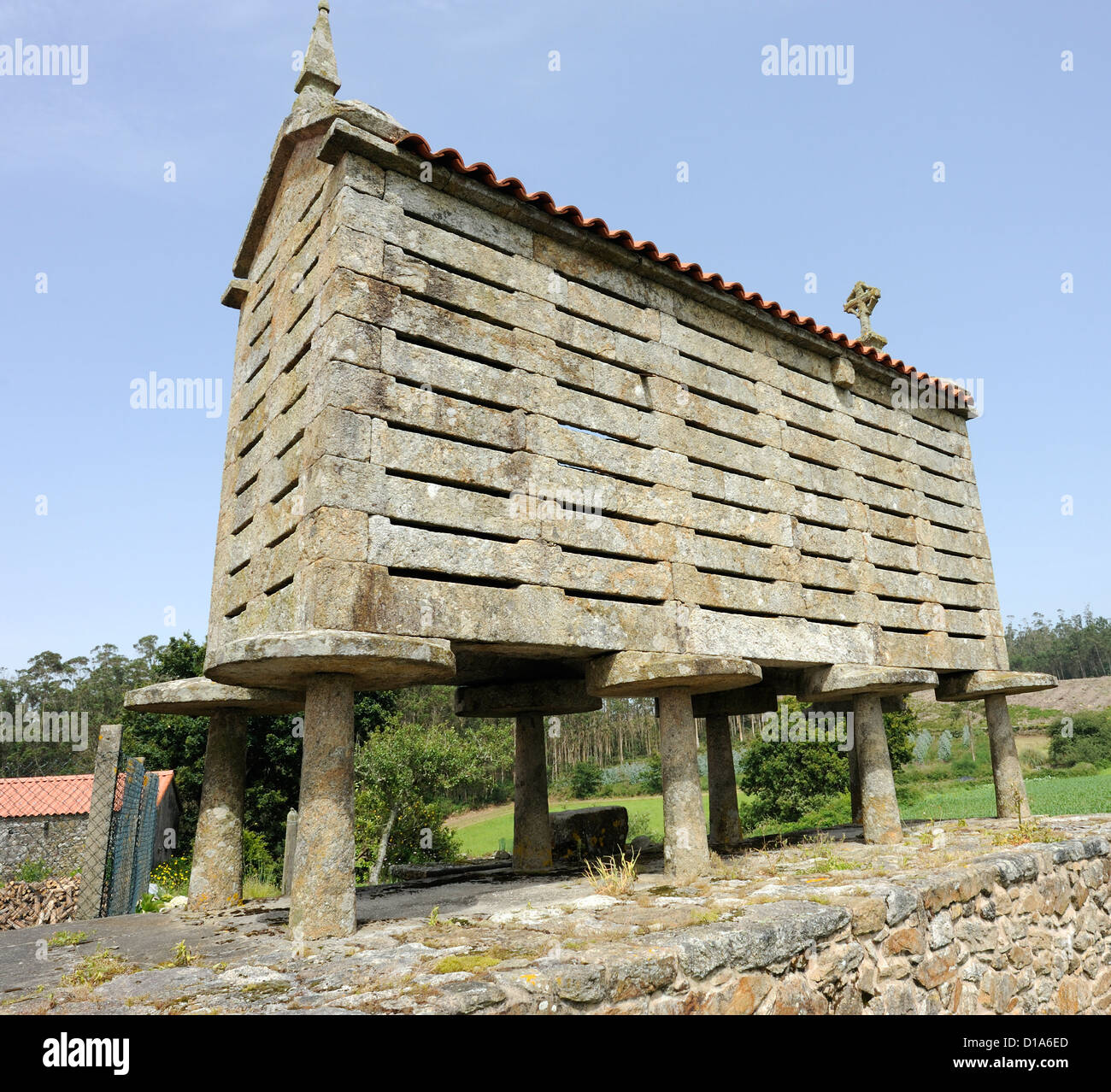 An horreo, a traditional north-western Spanish  grain store in the Galician style, Stock Photo
