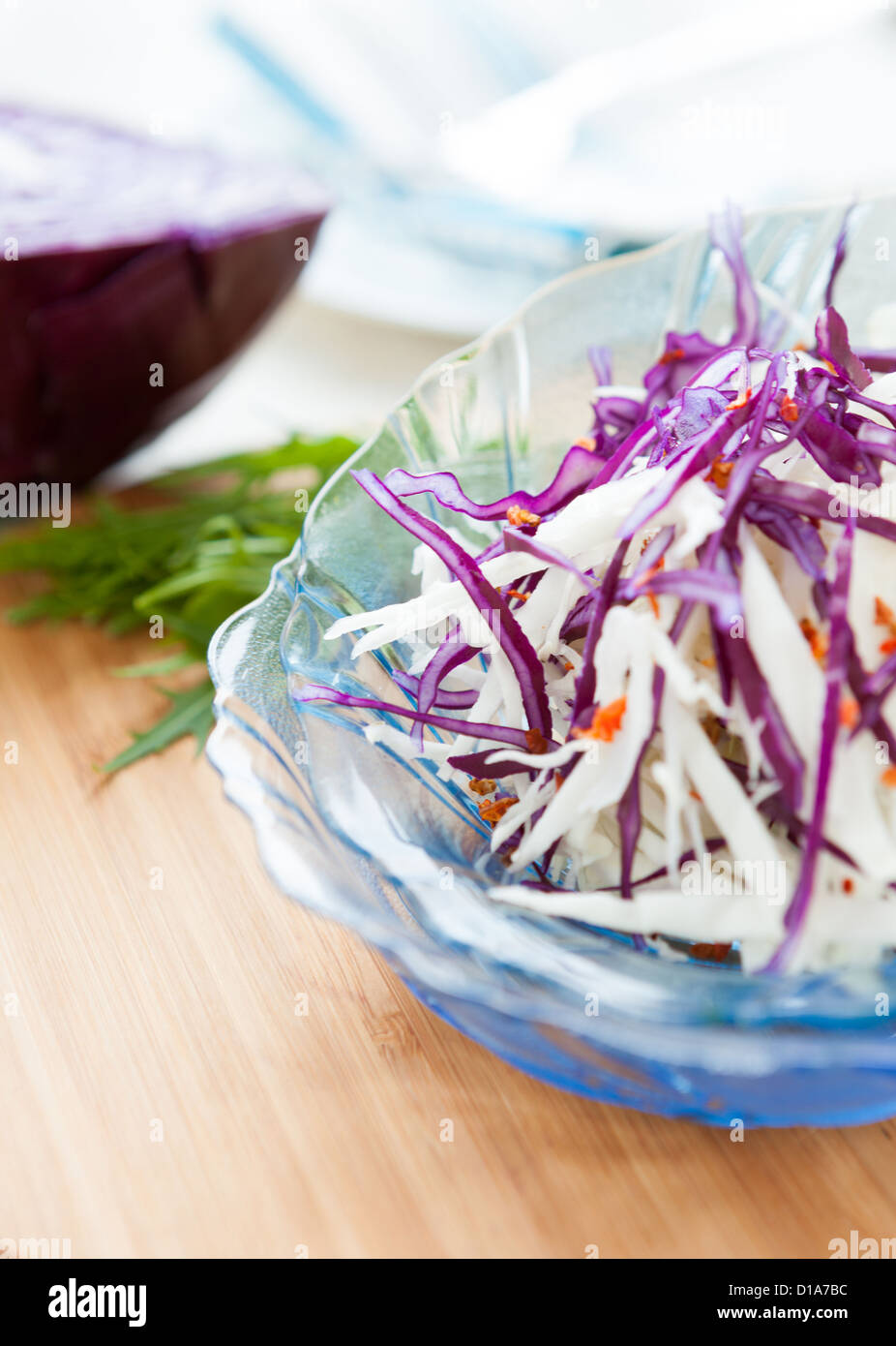 cabbage salad in a transparent bowl, closeup Stock Photo Alamy