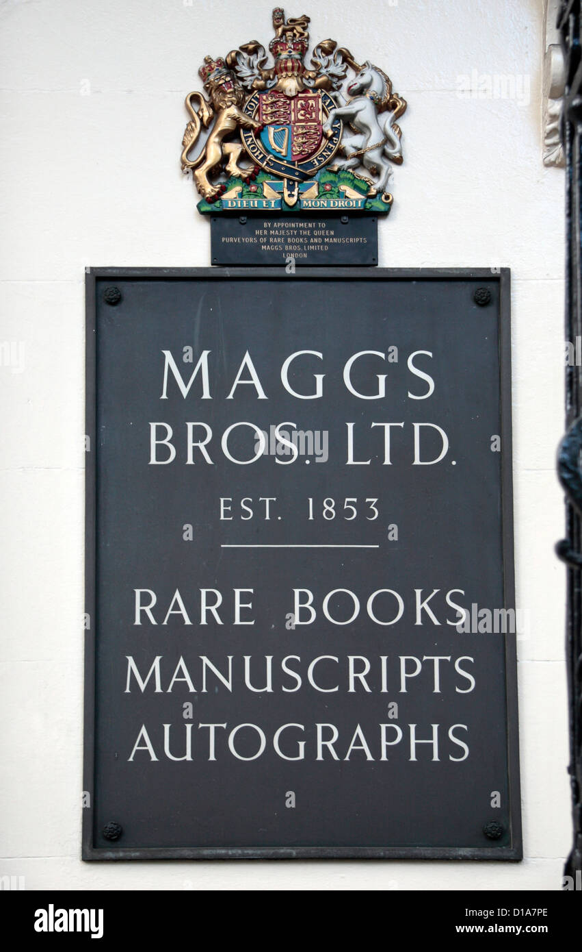 The Maggs Bros Ltd. rare books shop in Berkeley Square, Mayfair London