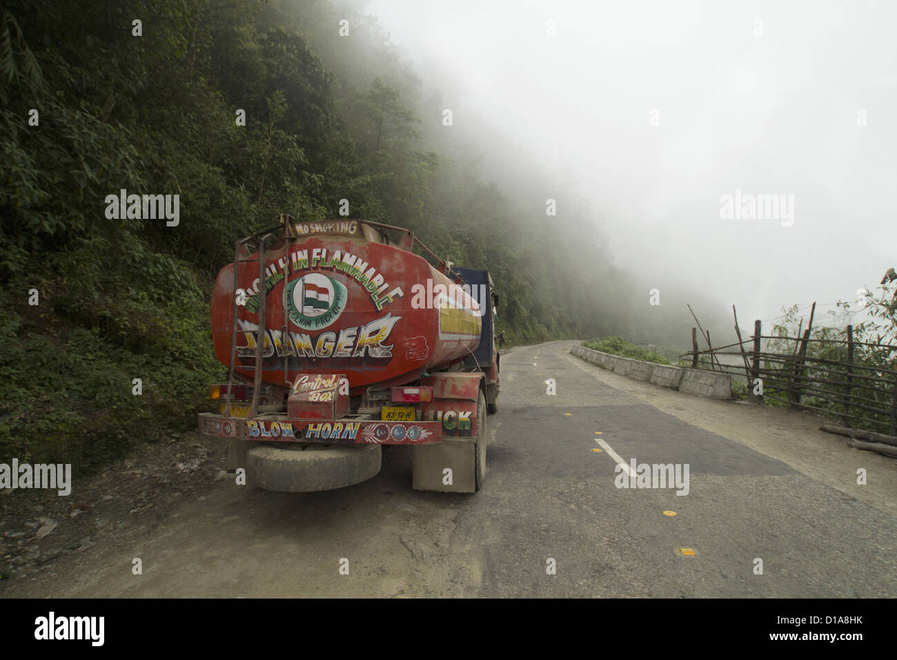 Truck on high altitude road,  Arunachal pradesh Stock Photo