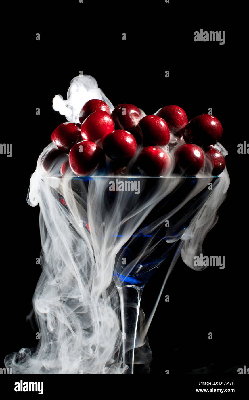Cherries and dry ice Stock Photo