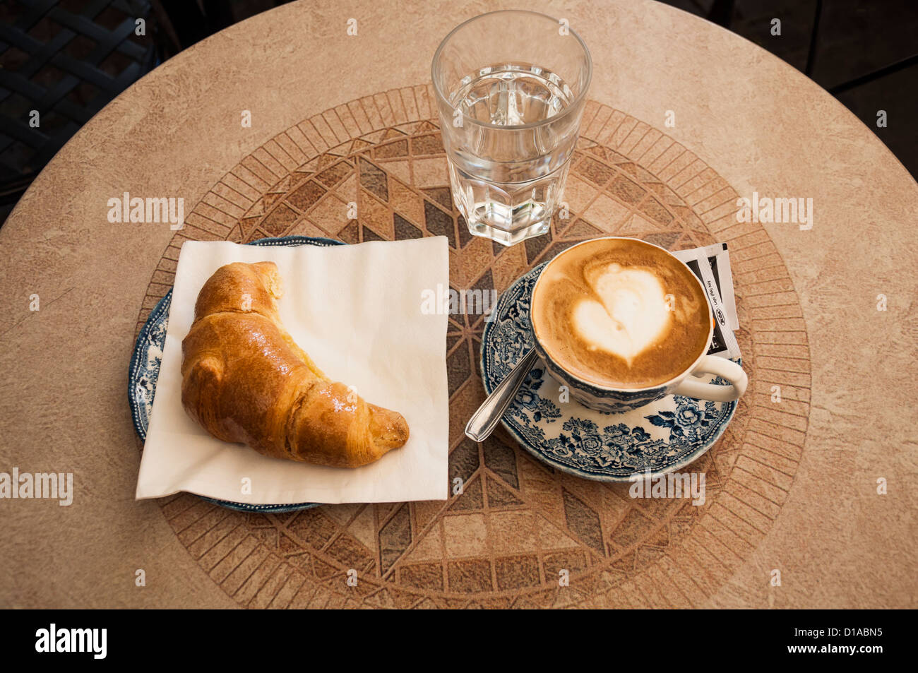 Continental Mediterranean breakfast of croissant and cappuccino in Rome ...