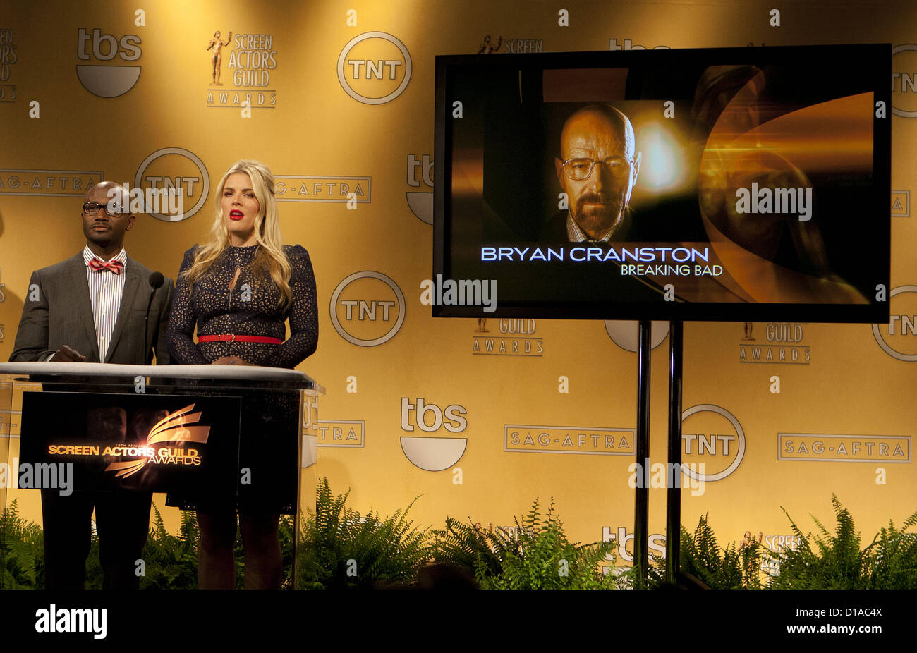 Dec. 12, 2012 - West Hollywood, California, U.S - Actors Busy Philipps and Taye Diggs at the 19th Annual Screen Actors Guild Awards Nominations Announcement at the Pacific Design Center on Wednesday, December 12, 2012 in West Hollywood, California. Bryan Cranston, ''Breaking Bad'', is nominated for Outstanding Performance by a Male Actor in a Drama Series. (Credit Image: © Javier Rojas/Prensa Internacional/ZUMAPRESS.com) Stock Photo