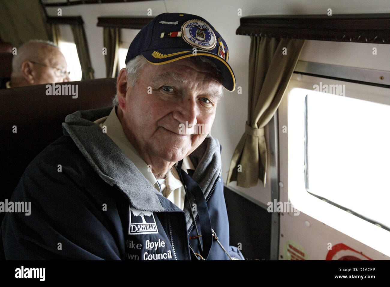 Air bridge veteran in a candy bomber, Schoenefeld, Germany Stock Photo