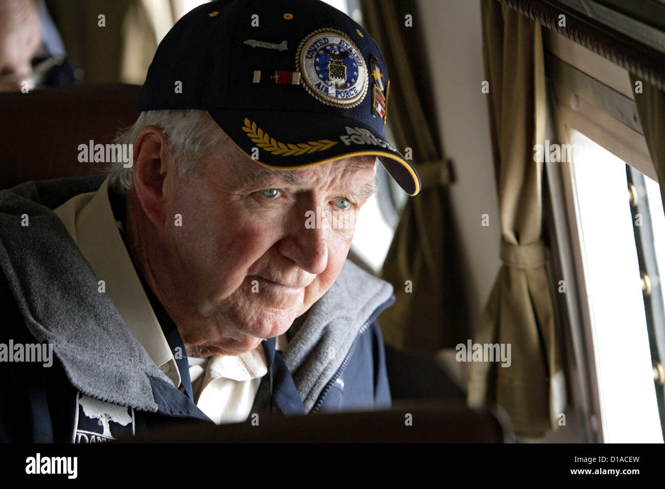 Air bridge veteran in a candy bomber, Schoenefeld, Germany Stock Photo