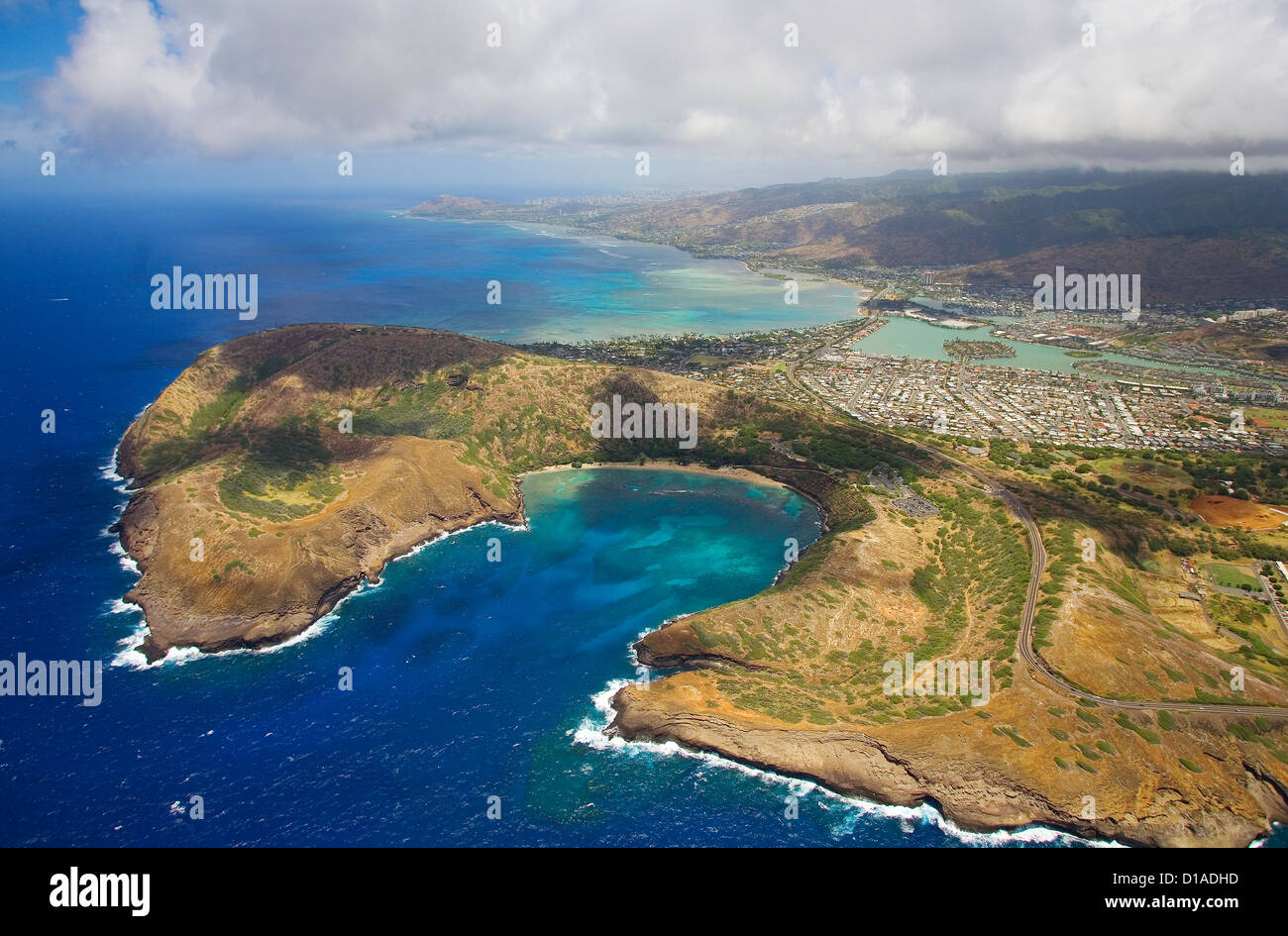 Hawaii, Oahu, Hawaii Kai, Aerial Of Hanauma Bay And Coastline Stock