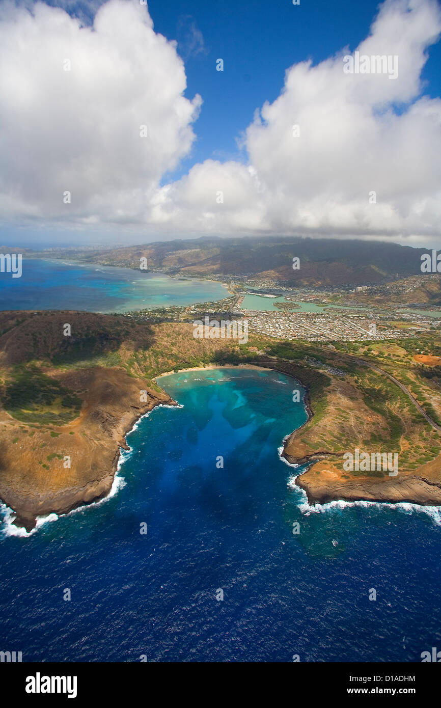 Hawaii, Oahu, Hawaii Kai, Aerial Of Hanauma Bay And Coastline Stock