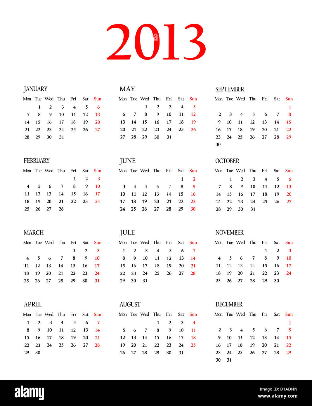 Calendar 2013 hi-res stock photography and images - Alamy