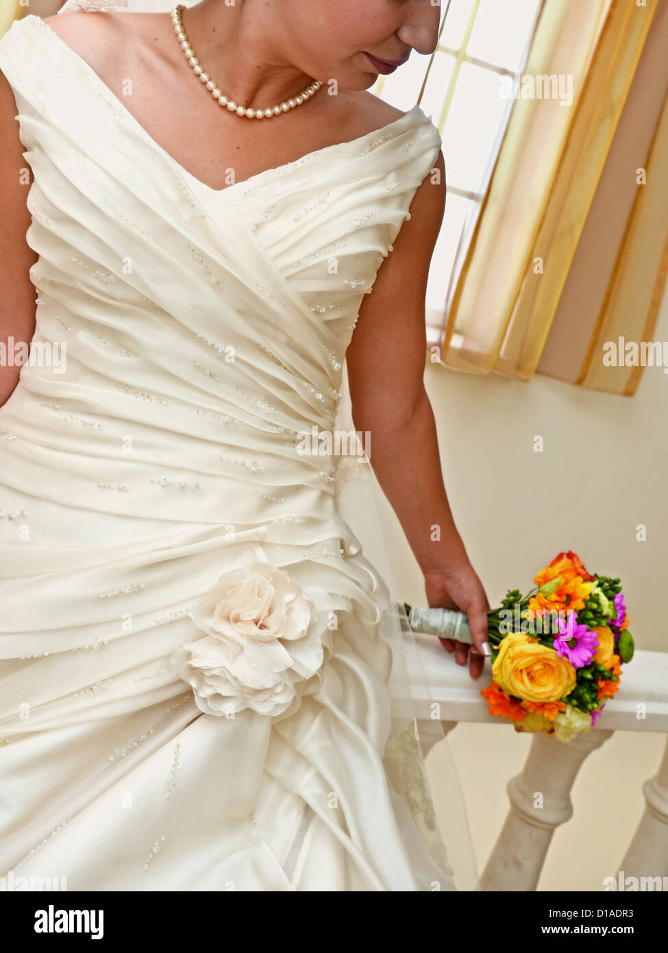 Beautiful bride portrait at home Stock Photo